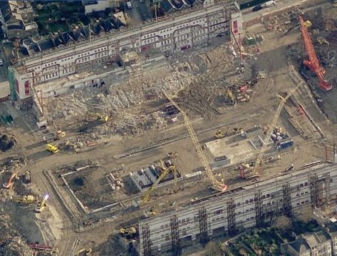 Aerial views of the former locations of old football stadiums